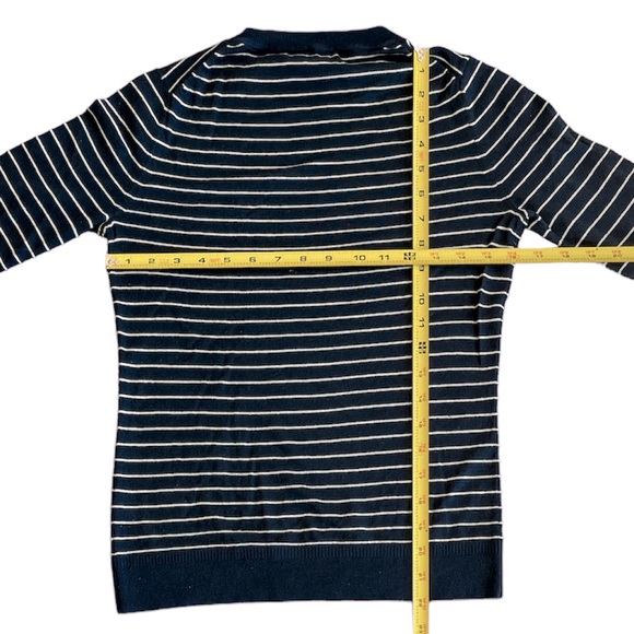 Banana Republic HELLO WEEKEND Silk Cashmere Sweater ~ Navy Blue w/ White Stripes - Picture 6 of 10